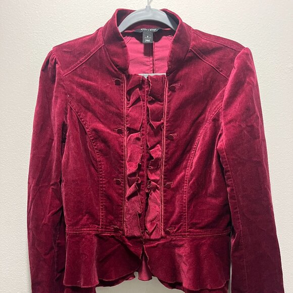 White House Black Market Womens Sz 8/M Red Velvet Long Sleeve Jacket - Picture 1 of 7